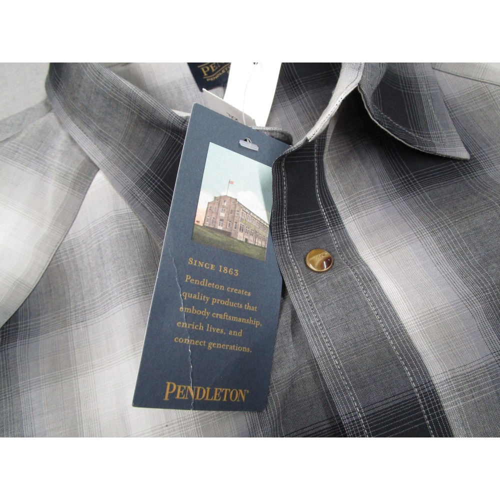 Pendleton Frontier Mens XXL Western Snap Shirt Ombre Plaid Grey Black Rancher - Picture 4 of 11